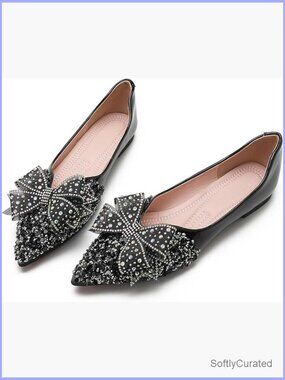Rhinestone Ballet Flats Wedding Dress Shoes Pointed Toe Comfort Low Heel